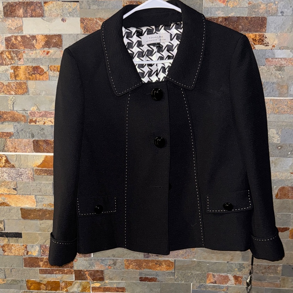 Tahari Black Blazer with Button Accents